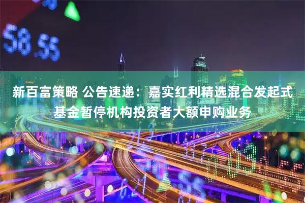 新百富策略 公告速递：嘉实红利精选混合发起式基金暂停机构投资者大额申购业务